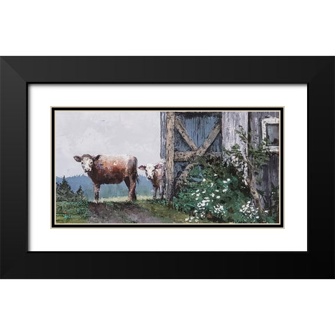 Cow Land Black Modern Wood Framed Art Print with Double Matting by Cusson, Marie Elaine