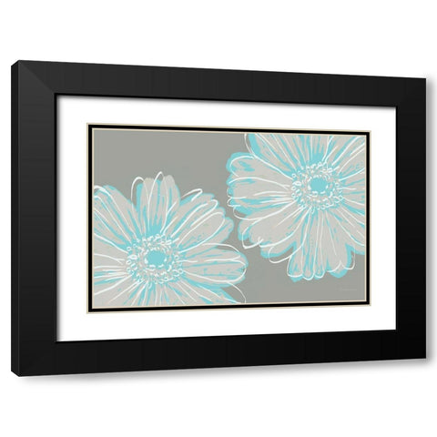 Flower Pop Sketch II-Blue and Taupe Black Modern Wood Framed Art Print with Double Matting by Cusson, Marie Elaine