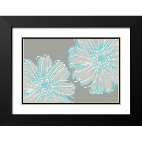 Flower Pop Sketch II-Blue and Taupe Black Modern Wood Framed Art Print with Double Matting by Cusson, Marie Elaine