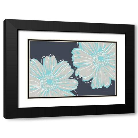 Flower Pop Sketch VI-Dark Blue BG Black Modern Wood Framed Art Print with Double Matting by Cusson, Marie Elaine