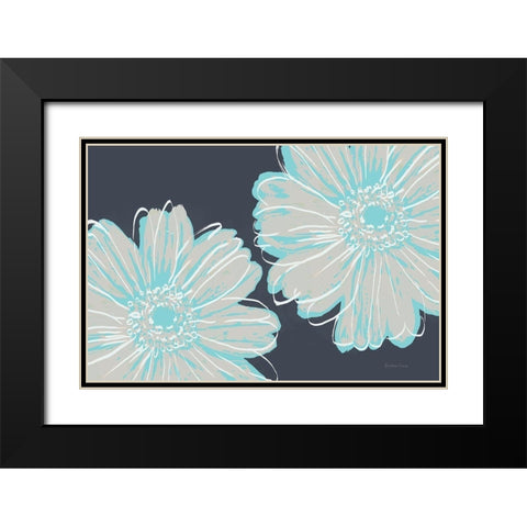 Flower Pop Sketch VI-Dark Blue BG Black Modern Wood Framed Art Print with Double Matting by Cusson, Marie Elaine
