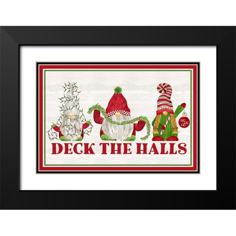 Gnome for Christmas Sentiment landscape-Deck the Halls Black Modern Wood Framed Art Print with Double Matting by Reed, Tara