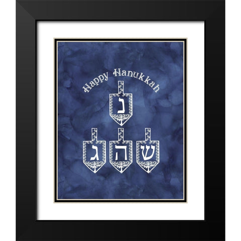 Festival of Lights blue portrait I-Happy Hanukkah Black Modern Wood Framed Art Print with Double Matting by Reed, Tara