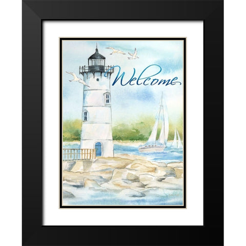 East Coast Lighthouse portrait I-Welcome Black Modern Wood Framed Art Print with Double Matting by Coulter, Cynthia