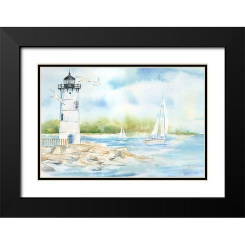 East Coast Lighthouse landscape I Black Modern Wood Framed Art Print with Double Matting by Coulter, Cynthia