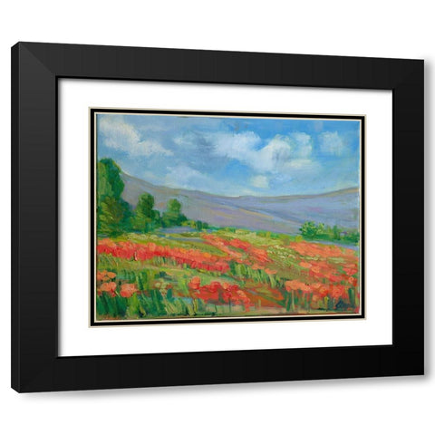 Field of Living Coral Black Modern Wood Framed Art Print with Double Matting by Fine, Alexi
