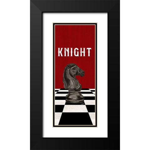 Rather be Playing Chess Pieces black on red panel III-Knight Black Modern Wood Framed Art Print with Double Matting by Reed, Tara