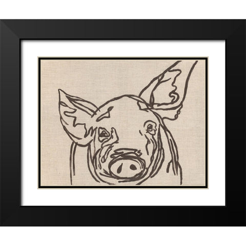 Farm Sketch Pig Black Modern Wood Framed Art Print with Double Matting by Bryan, Kathleen