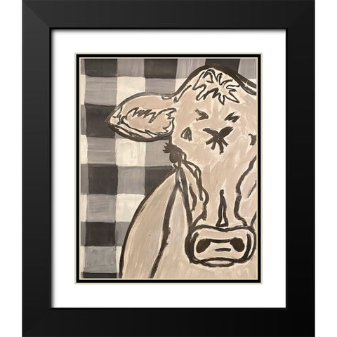 Farm Sketch Cow buffalo plaid Black Modern Wood Framed Art Print with Double Matting by Bryan, Kathleen