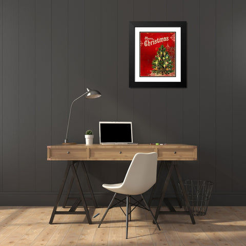 Colorful Christmas V-Merry Christmas Black Modern Wood Framed Art Print with Double Matting by Duirwaigh