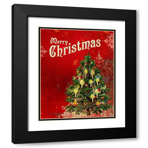 Colorful Christmas V-Merry Christmas Black Modern Wood Framed Art Print with Double Matting by Duirwaigh