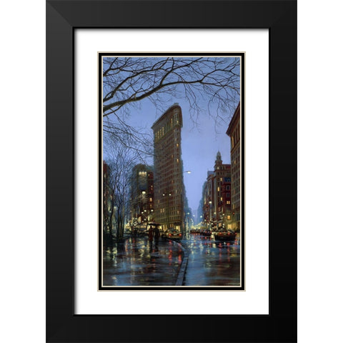 Flatiron  Rain Black Modern Wood Framed Art Print with Double Matting by Lushpin, E.