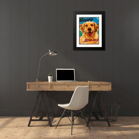 Pet  Sentiment V-Happy Birthday Black Modern Wood Framed Art Print with Double Matting by Duirwaigh