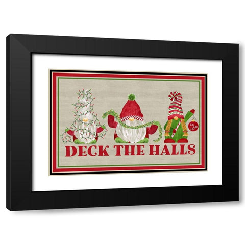 Gnome for Christmas Sentiment landscape dark-Deck the Halls Black Modern Wood Framed Art Print with Double Matting by Reed, Tara