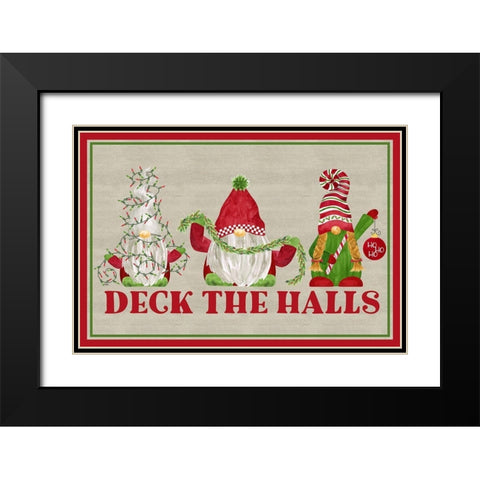 Gnome for Christmas Sentiment landscape dark-Deck the Halls Black Modern Wood Framed Art Print with Double Matting by Reed, Tara