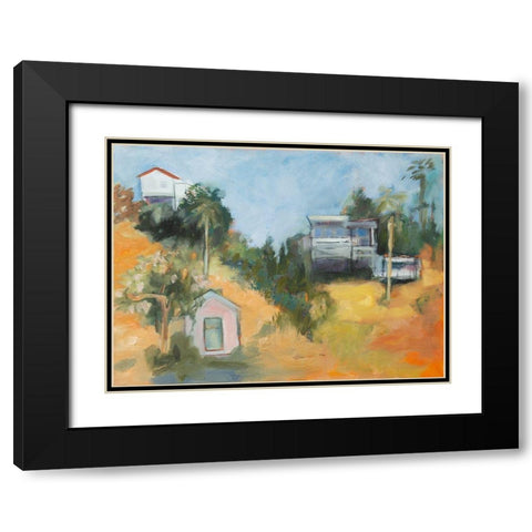 Pink House amid Palms Black Modern Wood Framed Art Print with Double Matting by Marie, Susanne