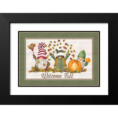 Fall Gnomes Sentiment landscape I-Welcome Fall Black Modern Wood Framed Art Print with Double Matting by Reed, Tara