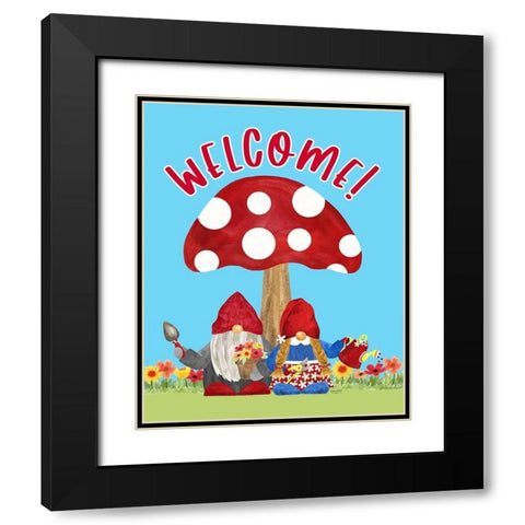 Gardening Gnomes Sentiment portrait II-Welcome Black Modern Wood Framed Art Print with Double Matting by Reed, Tara