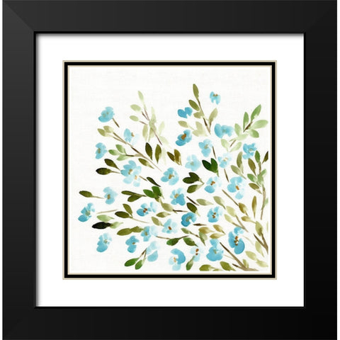 Sketchy Blossoms Blue Black Modern Wood Framed Art Print with Double Matting by Chapman, Marcy