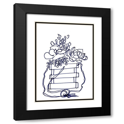 Hand Sketch Hanging Succulents blue Black Modern Wood Framed Art Print with Double Matting by Chapman, Marcy