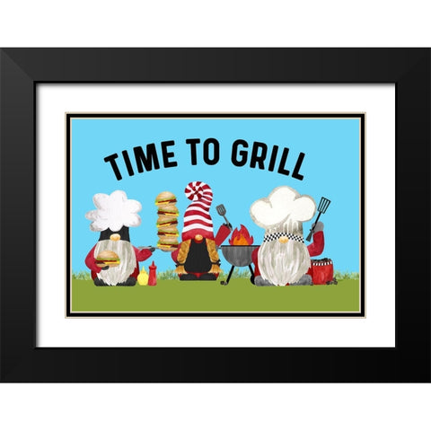 Gnome Grill Masters sentiment landscape II-Time to Grill Black Modern Wood Framed Art Print with Double Matting by Reed, Tara