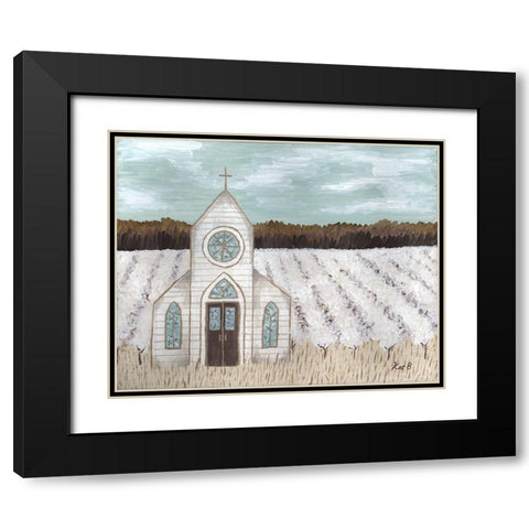 Farm  Sketch Church landscape Black Modern Wood Framed Art Print with Double Matting by Bryan, Kathleen