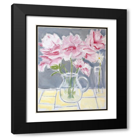 Peonies  And a Daisy Black Modern Wood Framed Art Print with Double Matting by Marie, Susanne