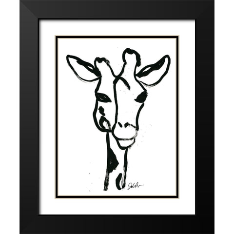 Inked Safari III-Giraffe 1 Black Modern Wood Framed Art Print with Double Matting by Augustine, Jodi
