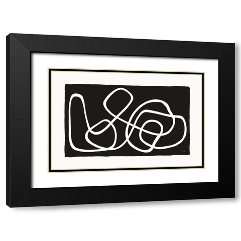 Lines And Curves on black I Black Modern Wood Framed Art Print with Double Matting by Pela