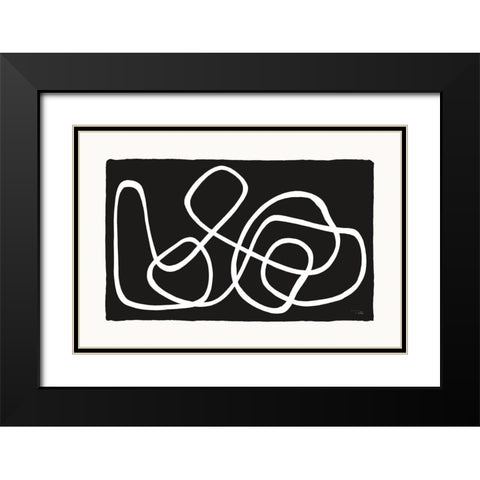 Lines And Curves on black I Black Modern Wood Framed Art Print with Double Matting by Pela