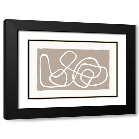 Lines And Curves on greige I Black Modern Wood Framed Art Print with Double Matting by Pela