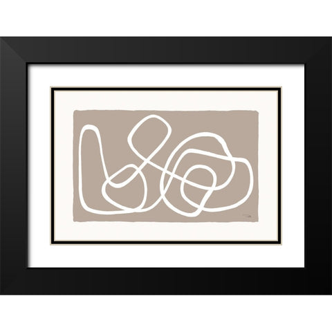 Lines And Curves on greige I Black Modern Wood Framed Art Print with Double Matting by Pela