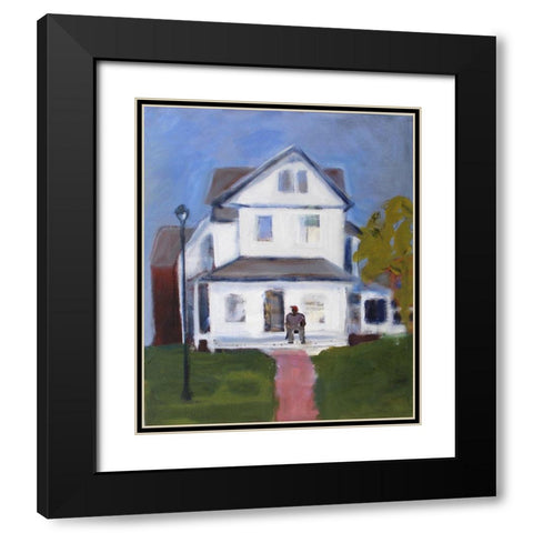Figure with White House Black Modern Wood Framed Art Print with Double Matting by Marie, Susanne