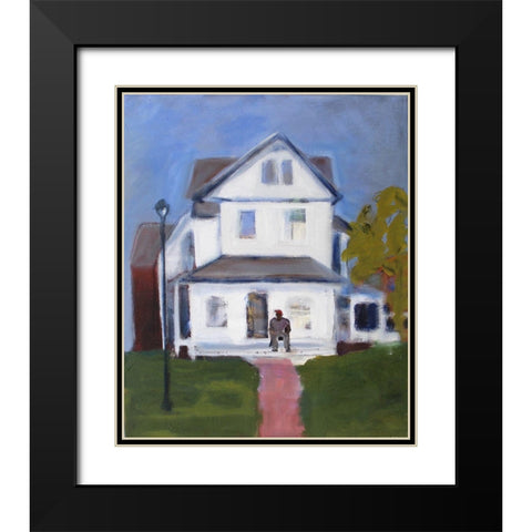 Figure with White House Black Modern Wood Framed Art Print with Double Matting by Marie, Susanne