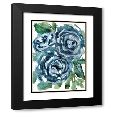 Gentle Roses Blue Black Modern Wood Framed Art Print with Double Matting by Chapman, Marcy
