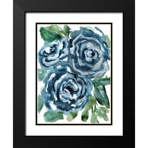 Gentle Roses Blue Black Modern Wood Framed Art Print with Double Matting by Chapman, Marcy