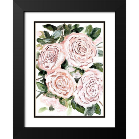 Gentle Roses Pink Black Modern Wood Framed Art Print with Double Matting by Chapman, Marcy
