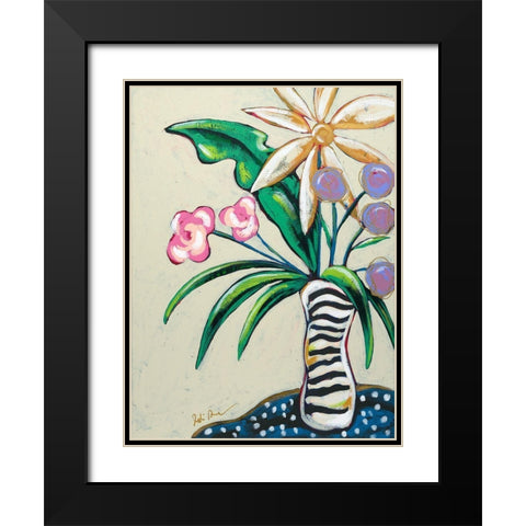 Pop Florals I-Stripes Black Modern Wood Framed Art Print with Double Matting by Augustine, Jodi