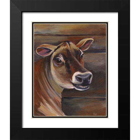 Barn Cow Black Modern Wood Framed Art Print with Double Matting by Wilson, Kelsey