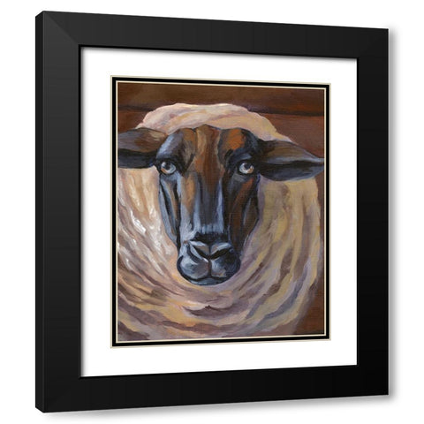 Barn Sheep Black Modern Wood Framed Art Print with Double Matting by Wilson, Kelsey