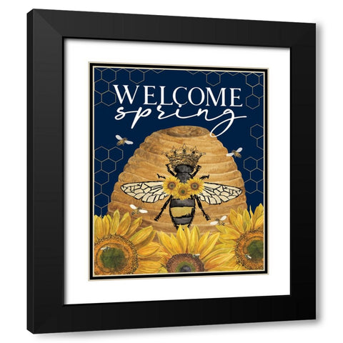 Honey Bees And Flowers Please portrait III-Welcome Spring Black Modern Wood Framed Art Print with Double Matting by Reed, Tara