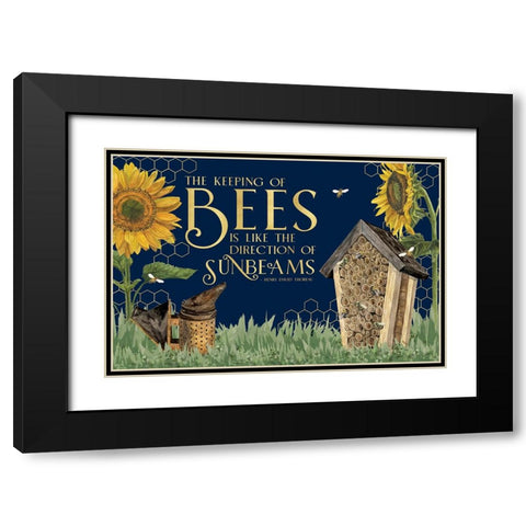 Honey Bees And Flowers Please landscape on blue IV-Sunbeams Black Modern Wood Framed Art Print with Double Matting by Reed, Tara
