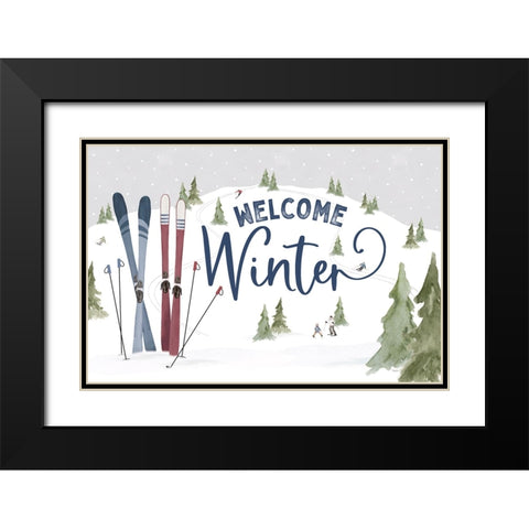Winter Mountain Getaway landscape III-Welcome Winter Black Modern Wood Framed Art Print with Double Matting by Tara Reed