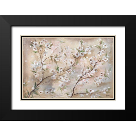 Cherry Blossoms Taupe Landscape  Black Modern Wood Framed Art Print with Double Matting by Tre Sorelle Studios