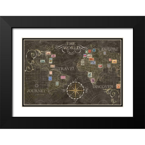 Old World Journey Stamps Black  Black Modern Wood Framed Art Print with Double Matting by Coulter, Cynthia
