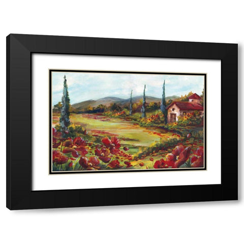 Tuscan Poppy Landscape  Black Modern Wood Framed Art Print with Double Matting by Tre Sorelle Studios