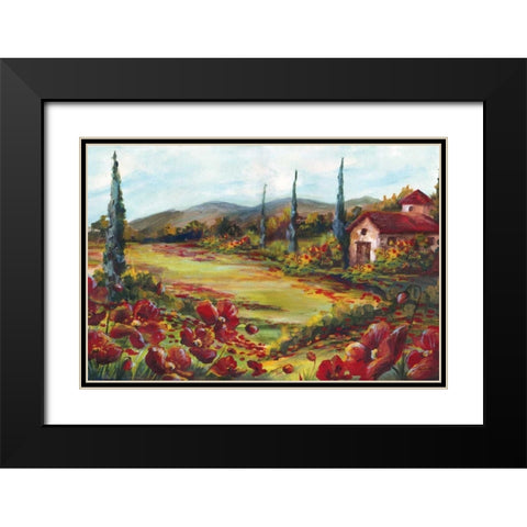 Tuscan Poppy Landscape  Black Modern Wood Framed Art Print with Double Matting by Tre Sorelle Studios