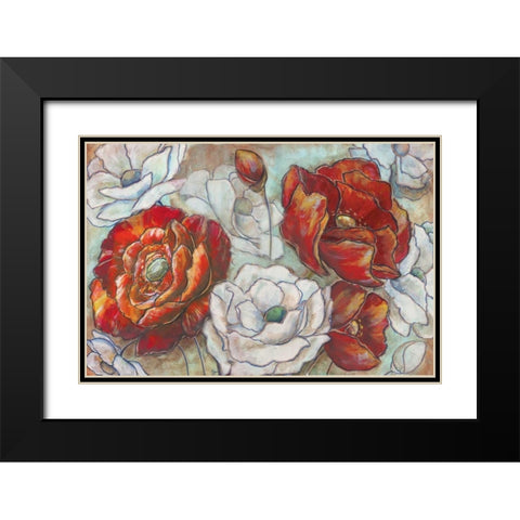 Red and White Poppies Landscape Black Modern Wood Framed Art Print with Double Matting by Tre Sorelle Studios