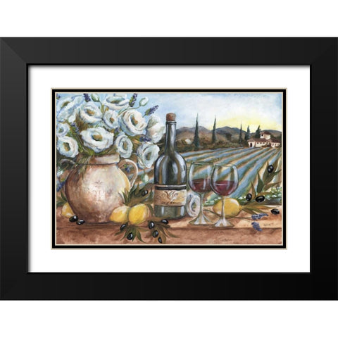 Provence Wine Landscape Black Modern Wood Framed Art Print with Double Matting by Tre Sorelle Studios