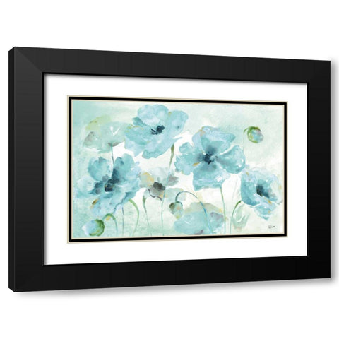 Watercolor Garden Blue Landscape Black Modern Wood Framed Art Print with Double Matting by Tre Sorelle Studios